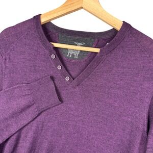 Raffi Mens‎ Purple Merino Wool Blend Henley V-Neck Sweater Size Medium